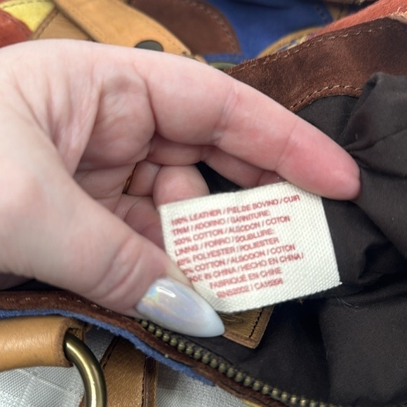 LUCKY BRAND MultiColor Scallop Patchwork Leather Shoulder Boho Tote - Picture 11 of 11